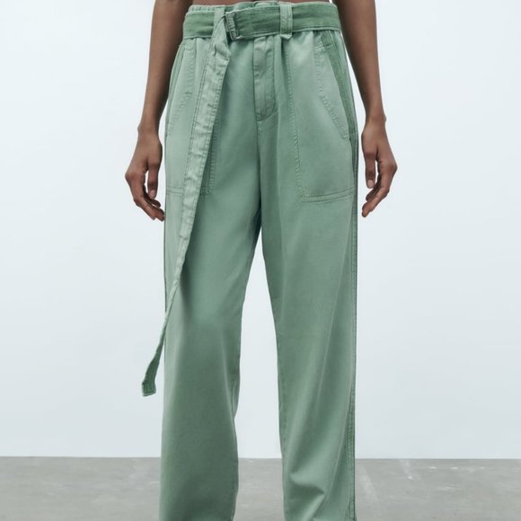 NWT GREEN PANTS WITH CONTRASTING BELT
